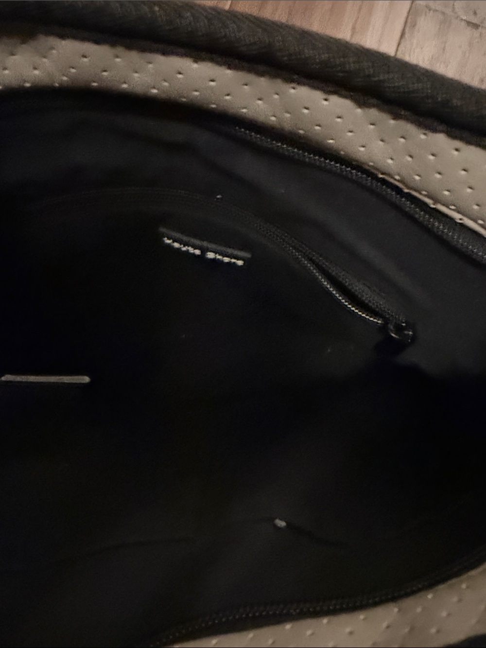 Haute Shore Neutral Perforated Crossbody Bag with Pink & White Stripe - Picture 4 of 4